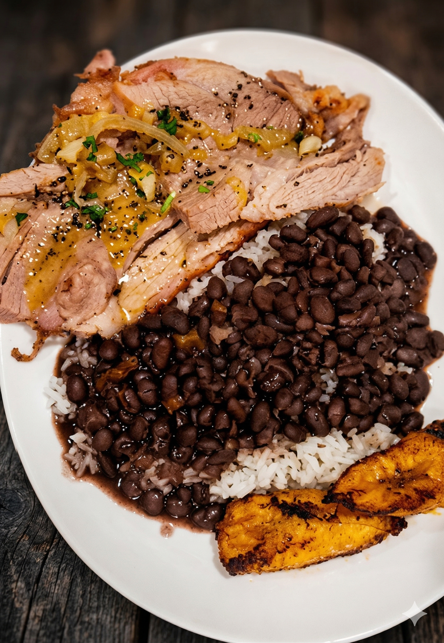 Smoked Pernil with Homemade Black Beans and Rice